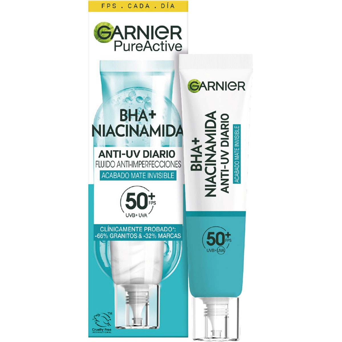 GARNIER PURE ACTIVE BHA + NIACINAMIDE Invisible Matte Anti-Blemish Fluid SPF50+ 40 ml