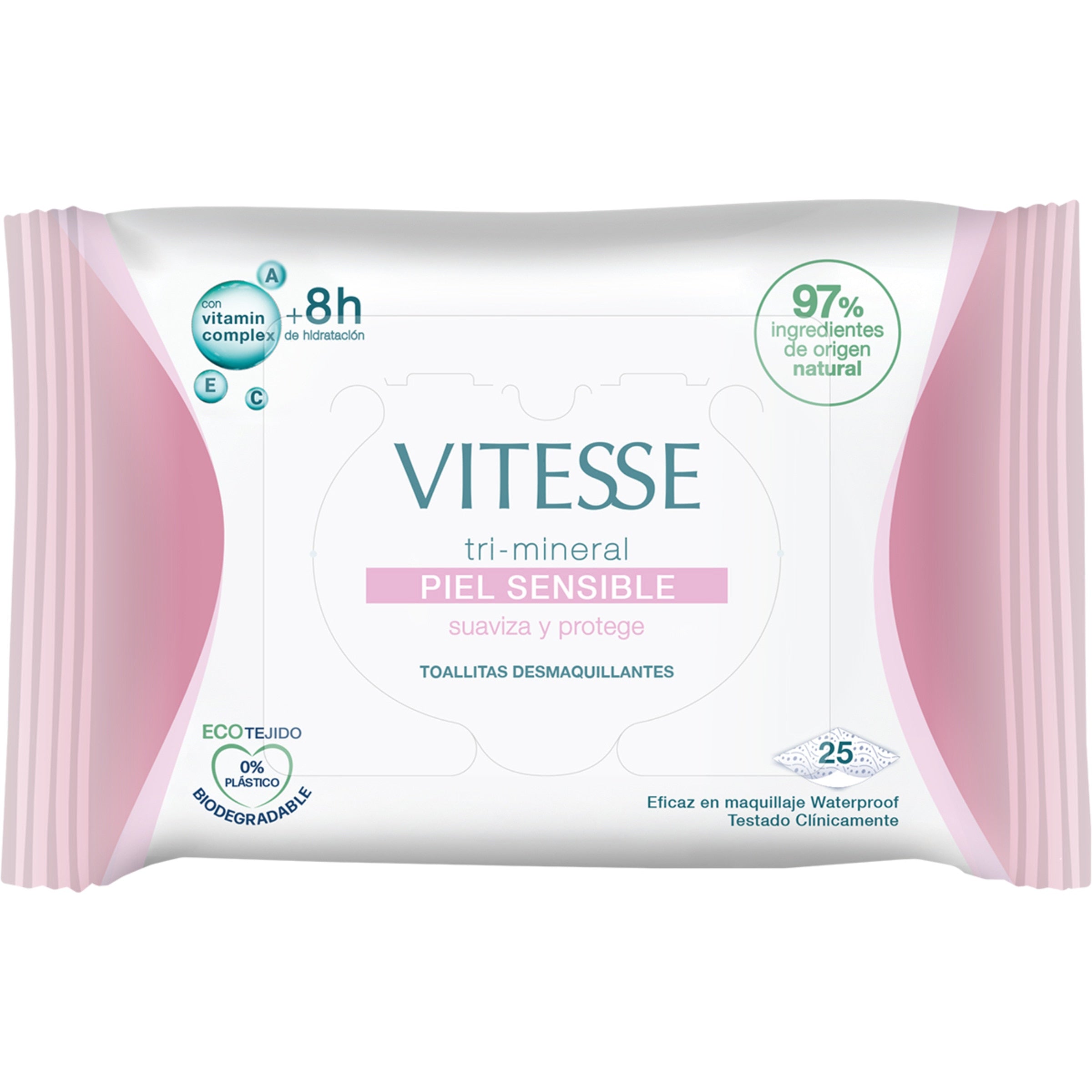 VITESSE TRI-MINERAL SENSITIVE SKIN makeup remover wipes 25 units