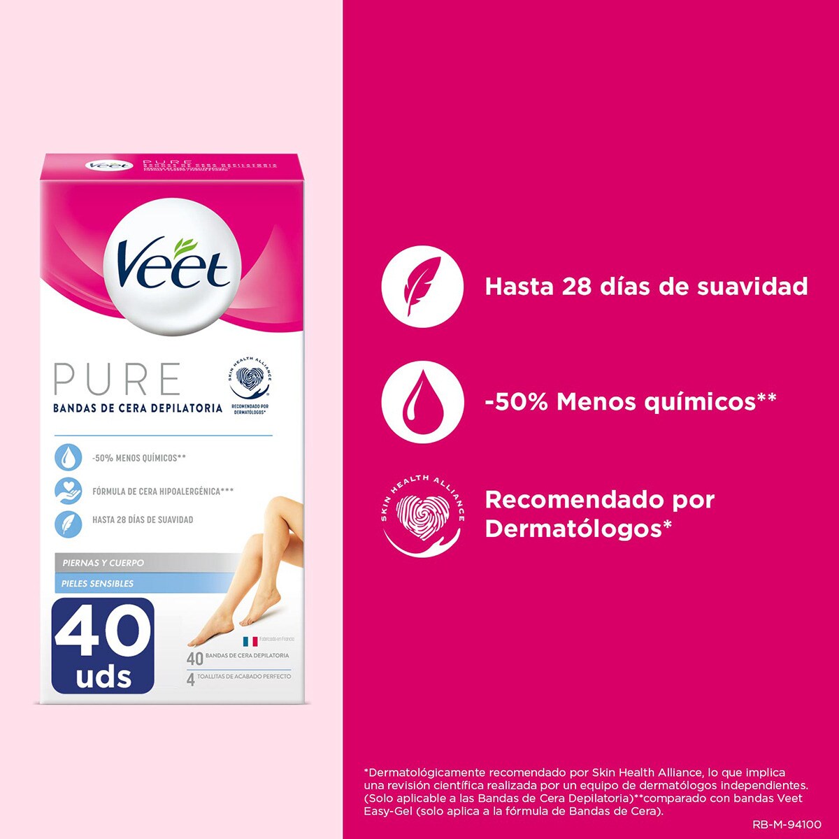 VEET PURE WAX BANDS sensitive skin body 40 u