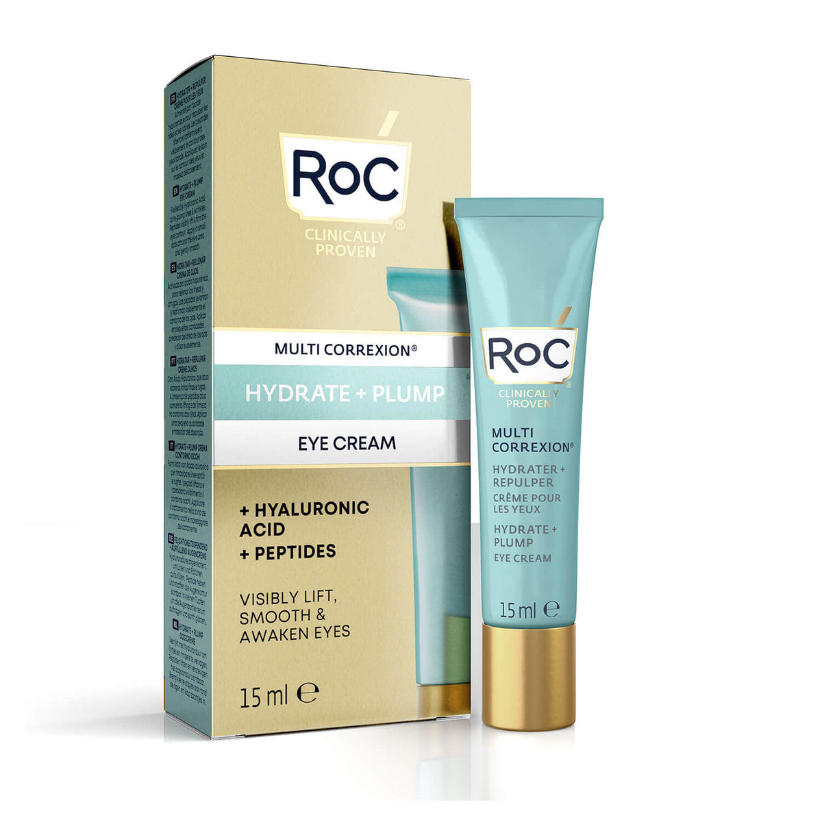 ROC HYDRATE + PLUMP crema ojos con ácido hialurónico 15 ml