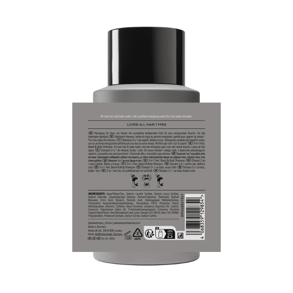 SEBASTIAN PROFESSIONALS MULTITASKER 3-in-1 shampoo for men, hair, beard and body, cleanses and provides freshness, 280 ml