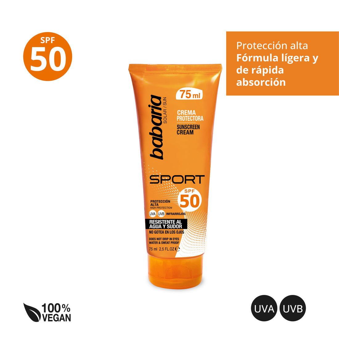 BABARIA SOLAR SPORT waterproof sun cream SPF50 75 ml