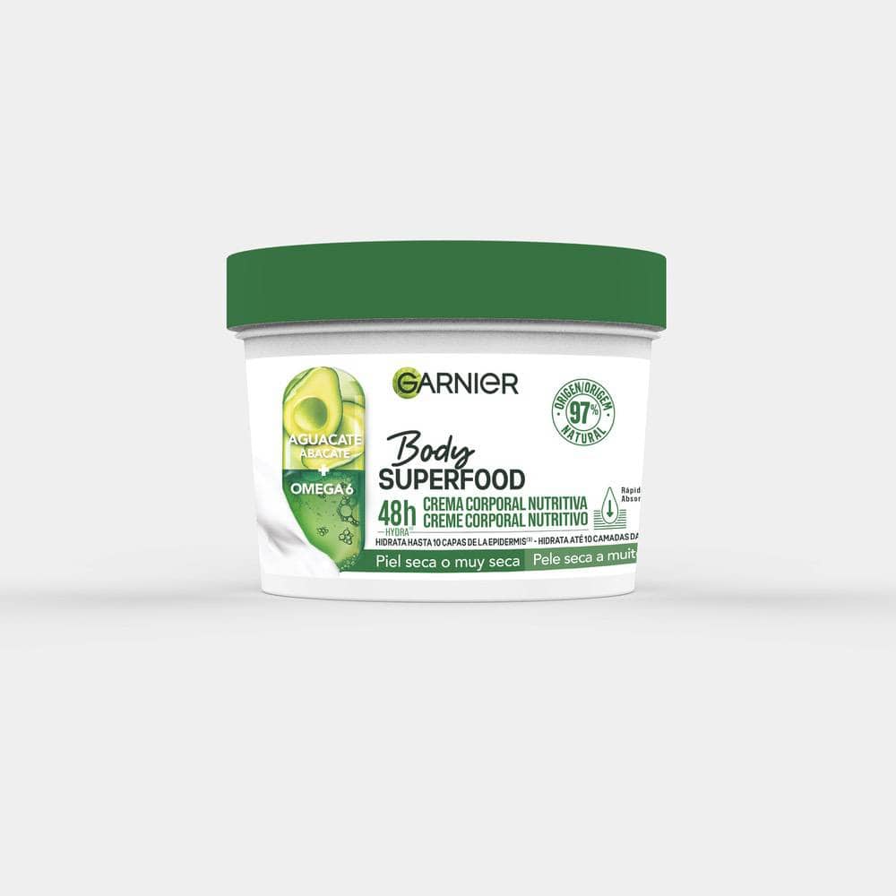 GARNIER BODY SUPERFOOD AGUACATE crema corporal nutritiva piel seca a muy seca 380 ml