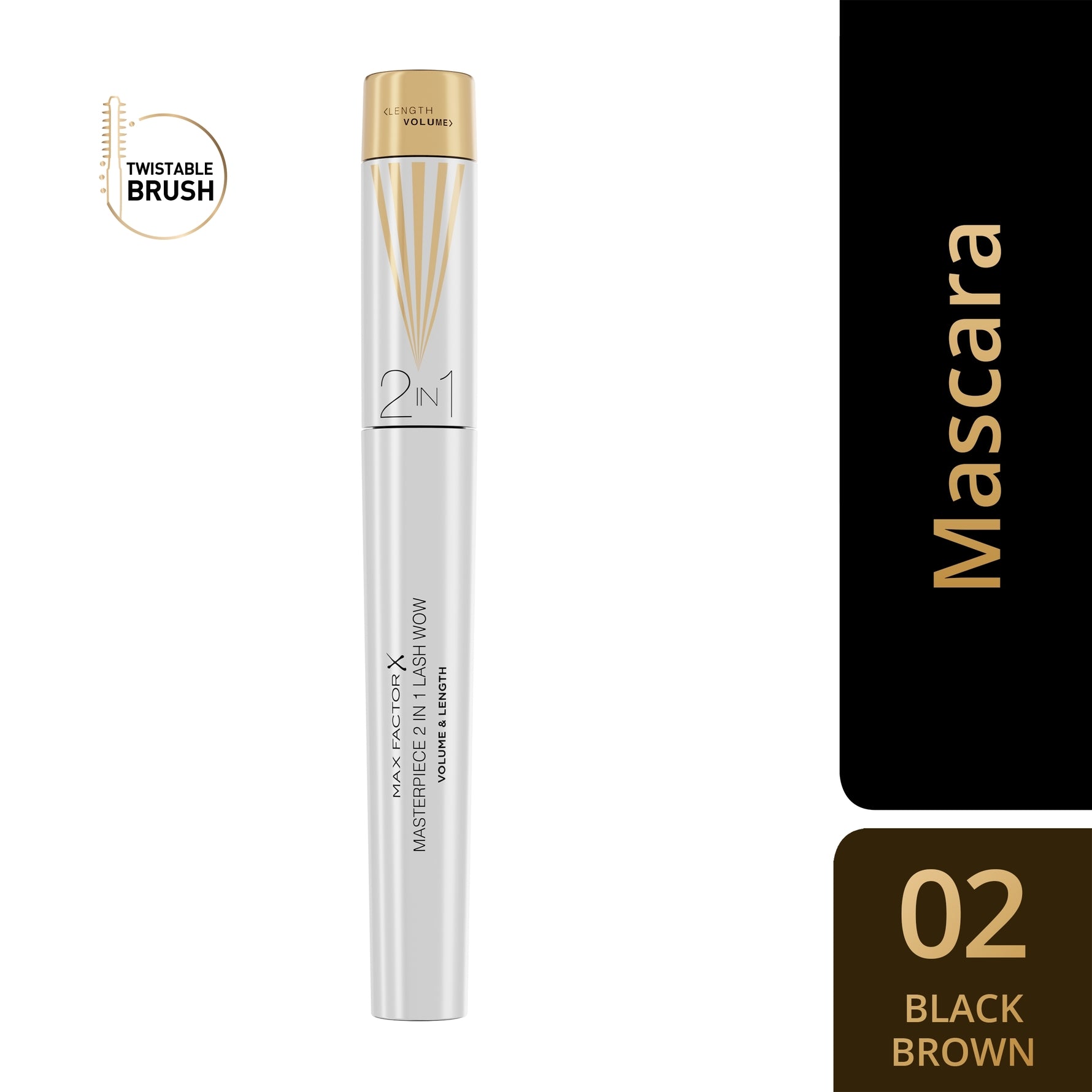 MAX FACTOR MASTERPIECE 2 IN 1 LASH WOW mascara #02-black brown 7 ml