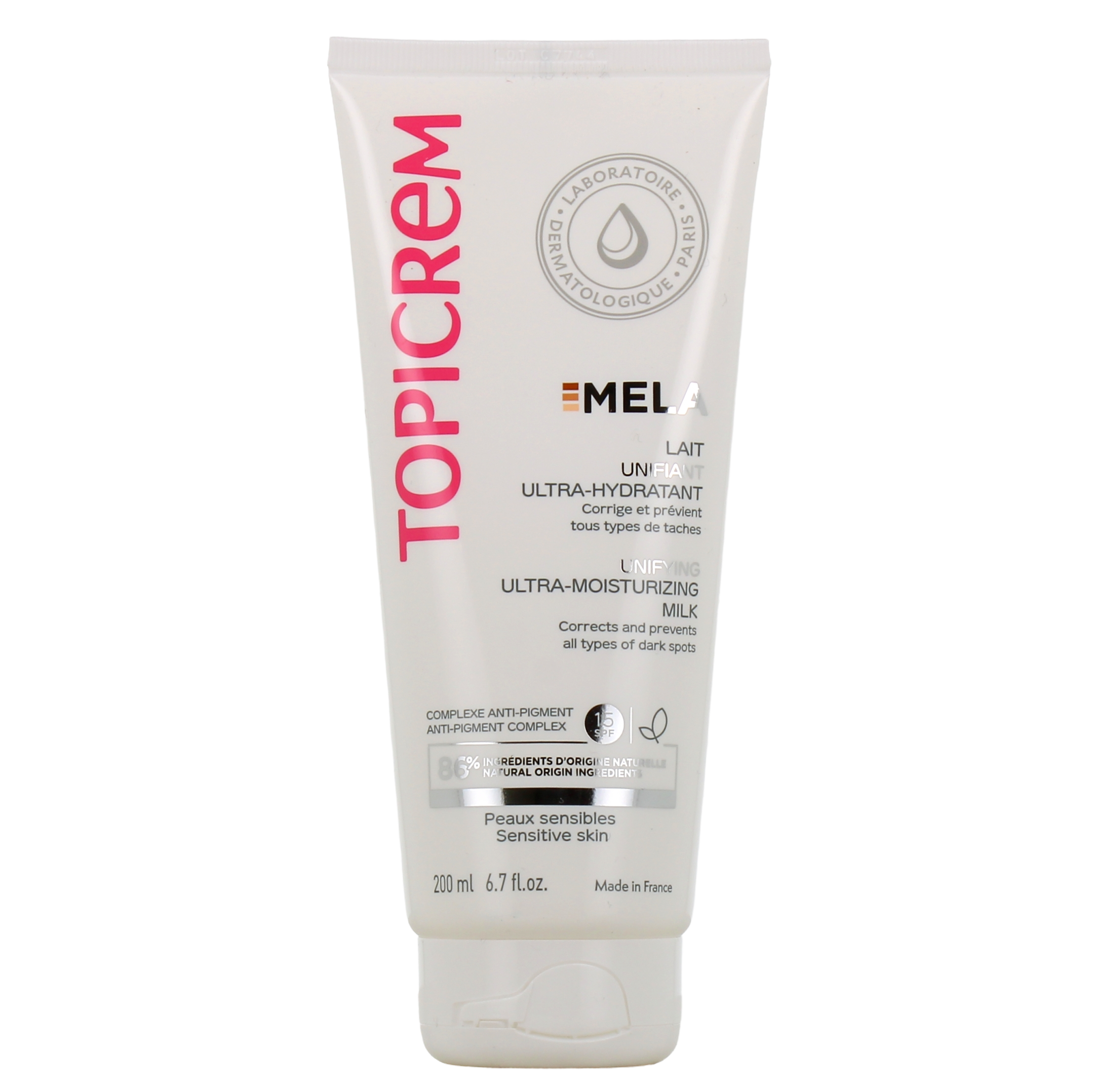 TOPICREM MELA ultra-moisturizing unifying body milk SPF15+ 200 ml