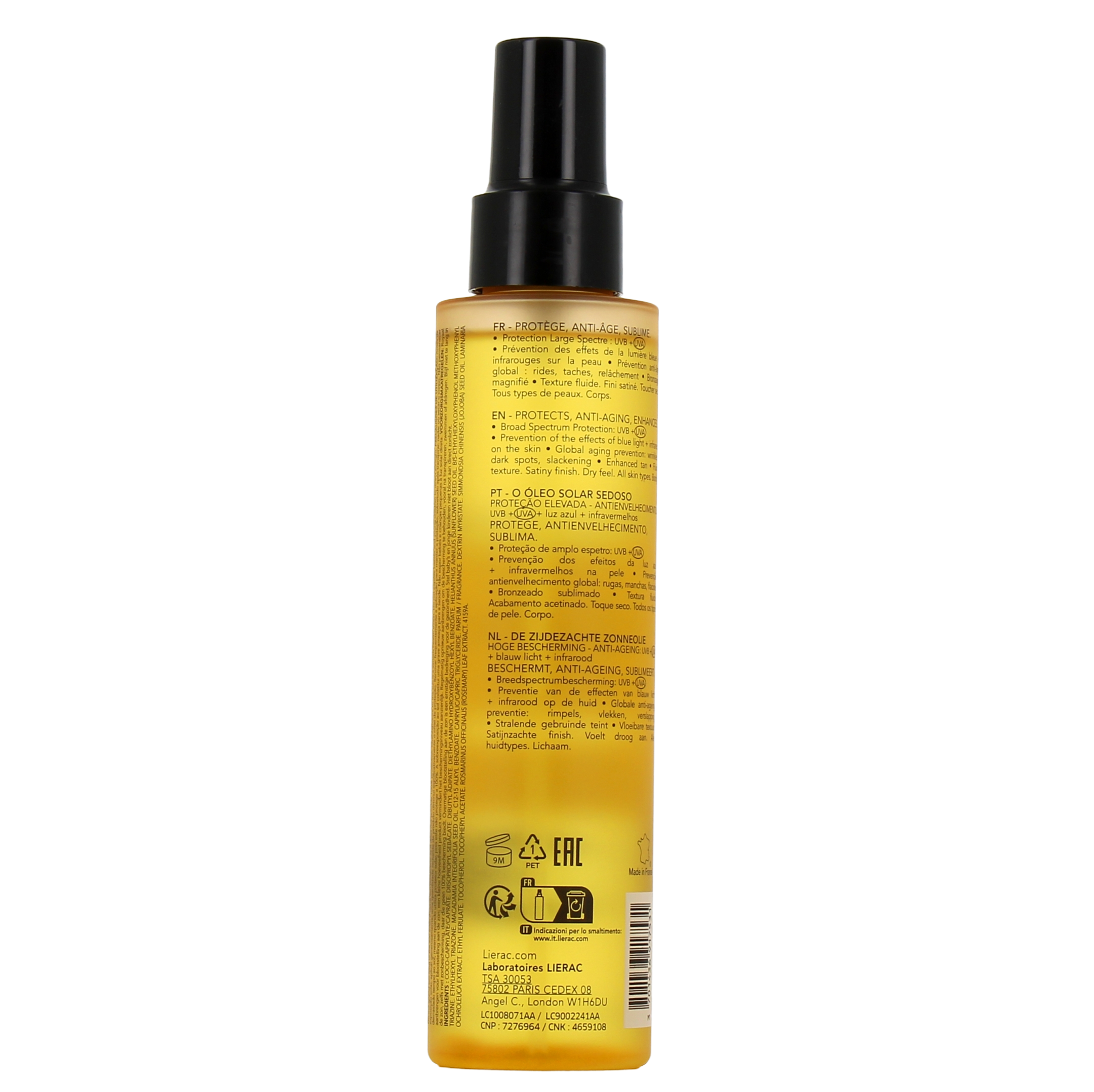 LIERAC SUNISSIME silky oil sunscreen body SPF30 150 ml