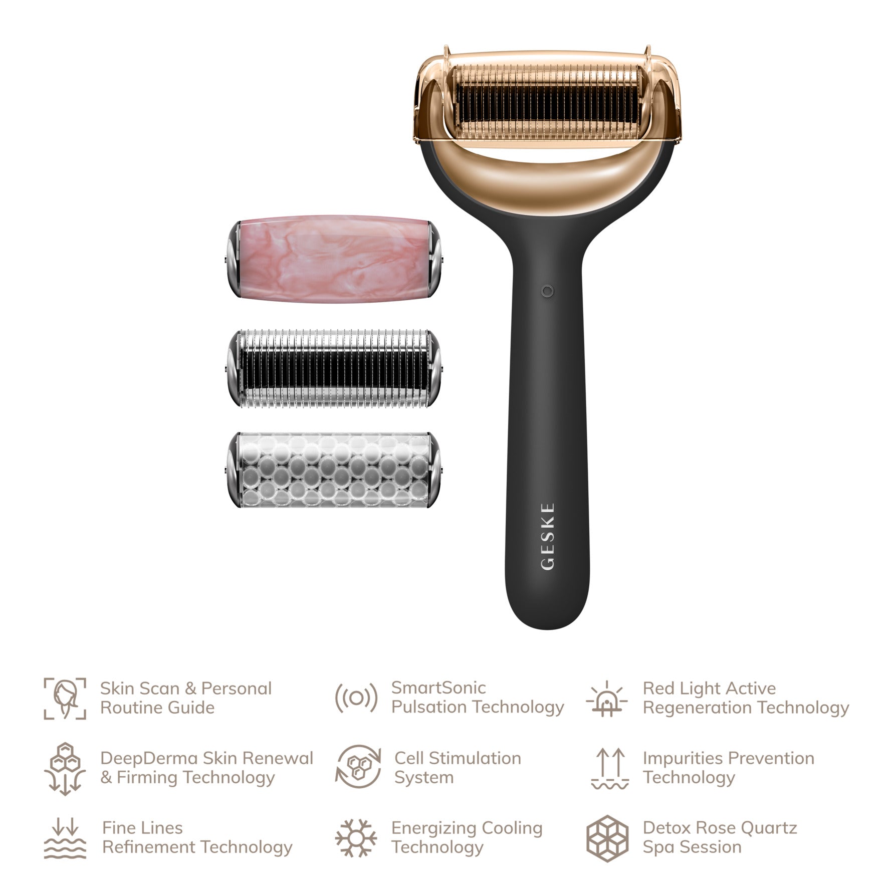 GESKE SMART APP GUIDED facial and body roller with microneedles 9 in 1 #black 4 u