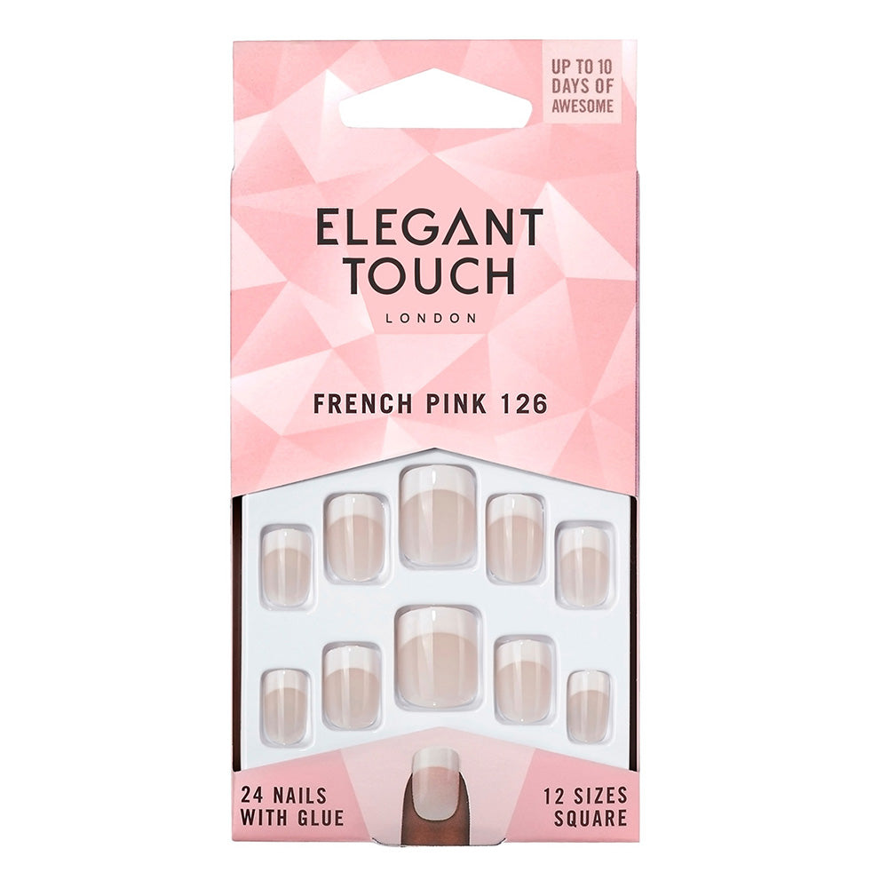 ELEGANT TOUCH FRENCH pink nails with glue square #126-S 24 u