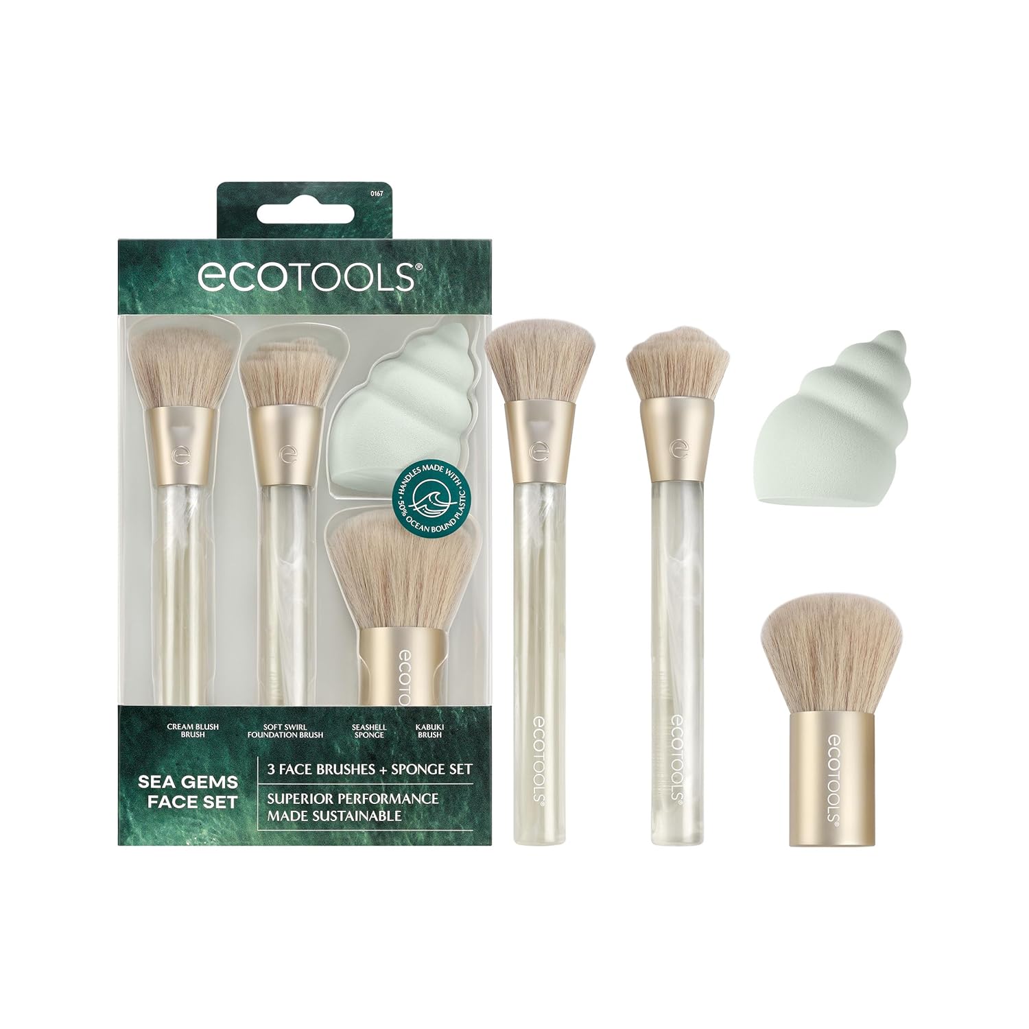 ECOTOOLS SEA GEMS MAKEUP BRUSHES + SPONGE SET (4 pcs)