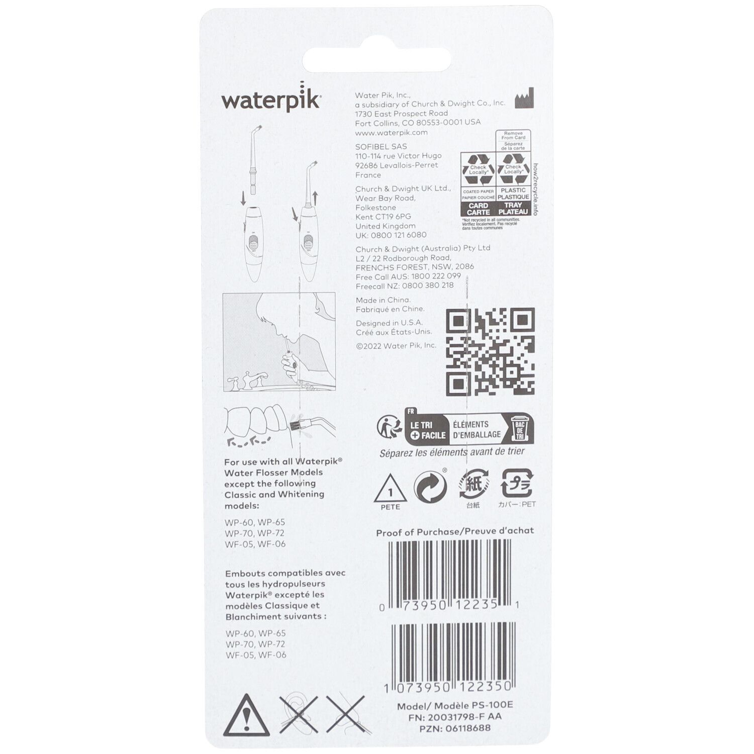 WATERPIK IRRIGATOR seeker nozzle inaccessible plate 2 u
