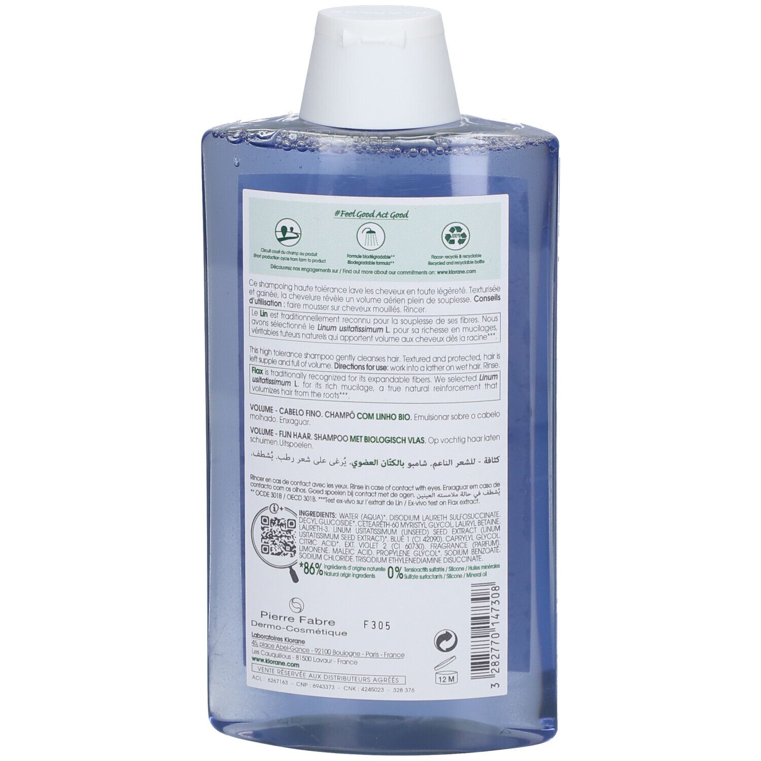KLORANE VOLUME organic linen shampoo 400 ml