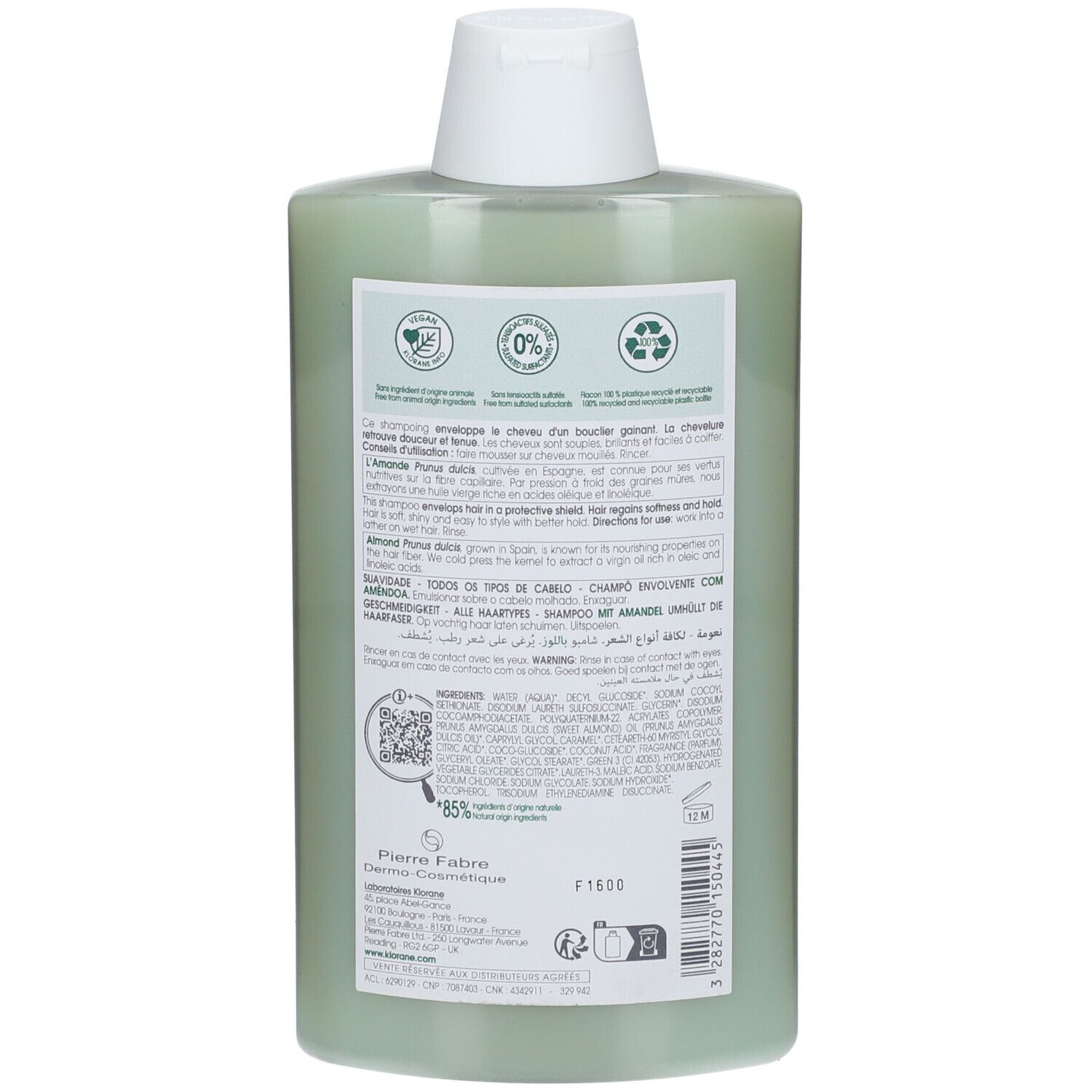 KLORANE A LA ALMENDRA softness and tone shampoo 400 ml