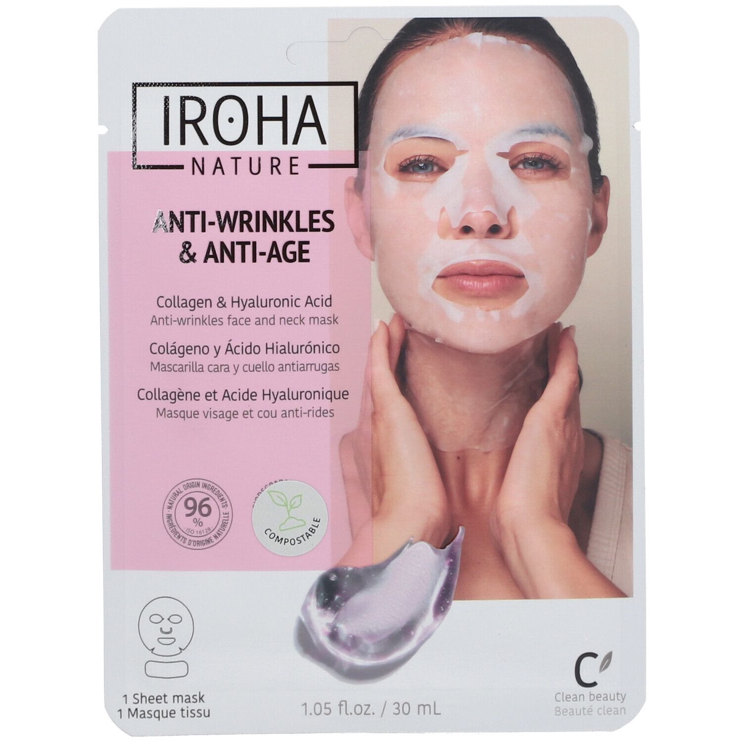 IROHA 100% COTTON FACE & NECK MASK collagen-antiage 1 u
