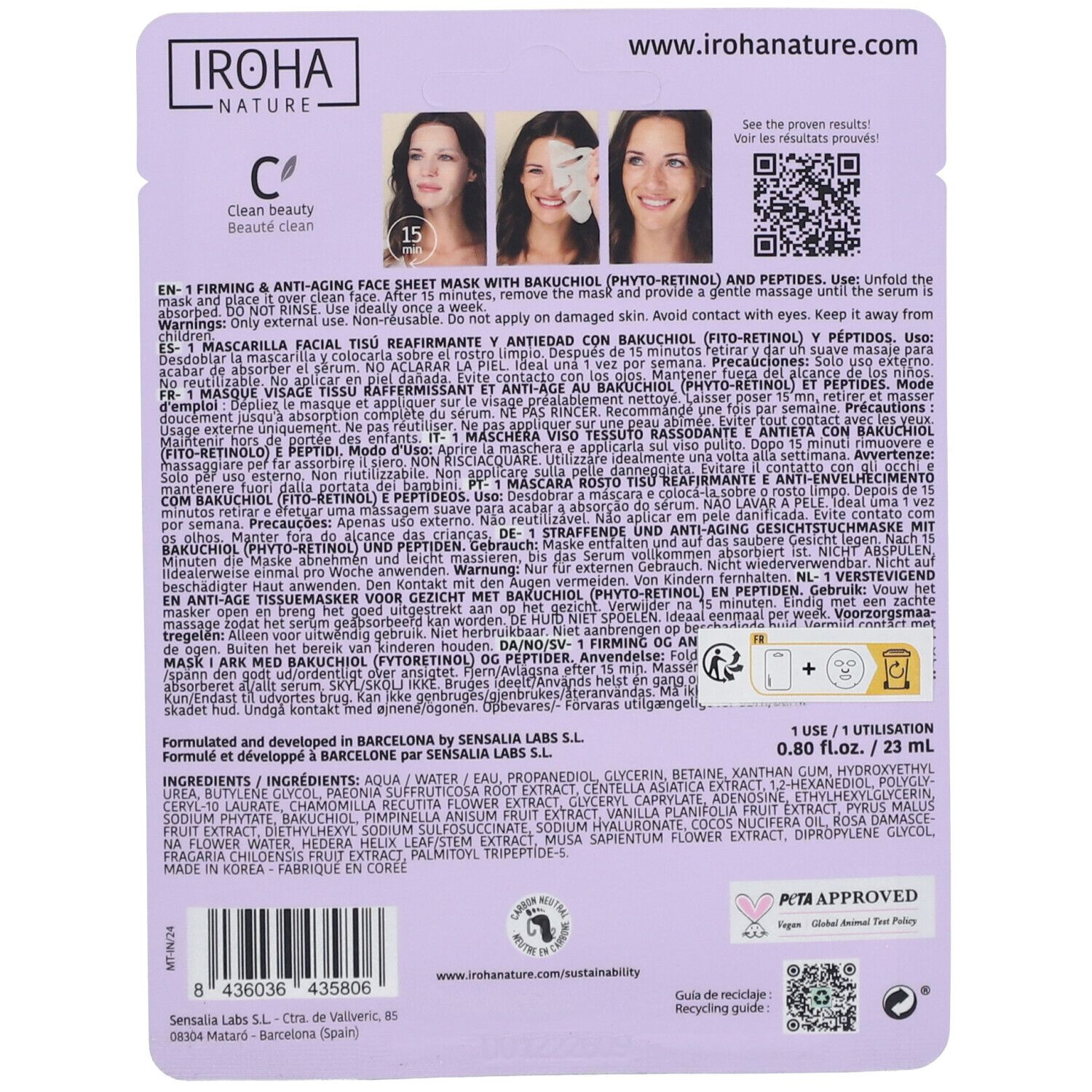 IROHA FIRMING & ANTI-AGE backuchiol & peptides firming face mask 23 ml