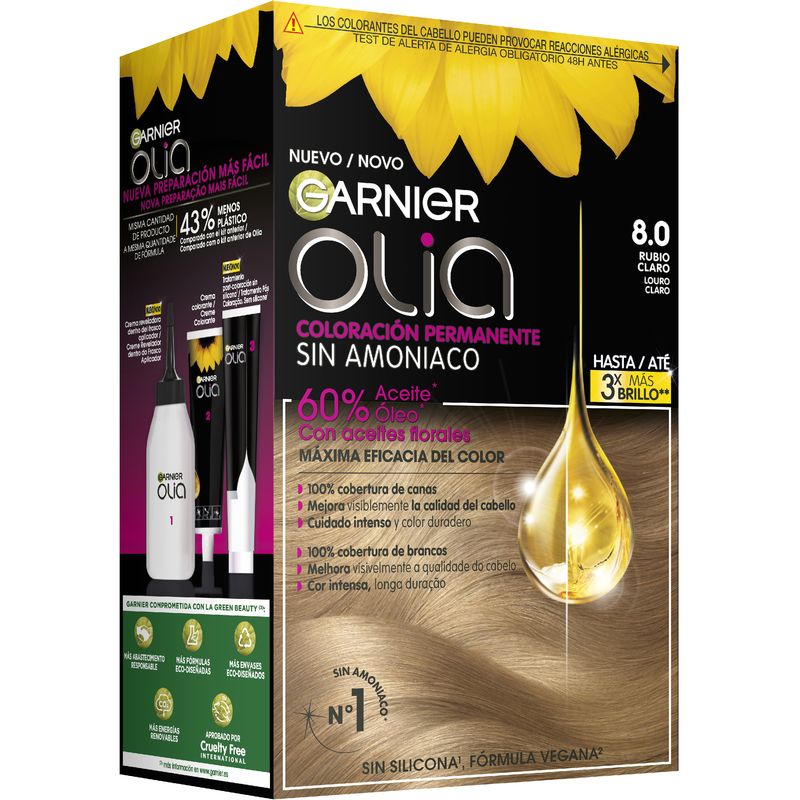 GARNIER OLIA coloración permanente sin amoniaco #8.0-rubio claro 1 u