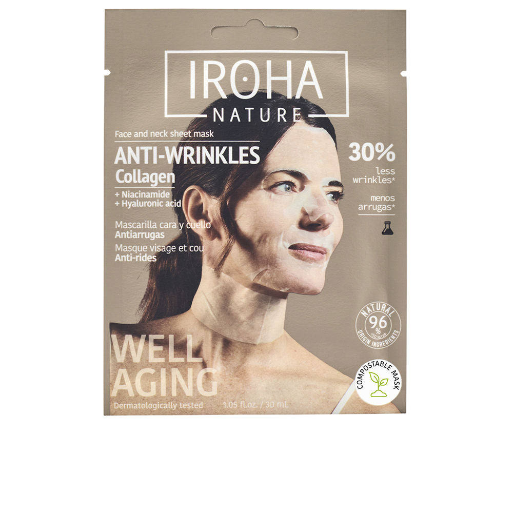 IROHA 100% COTTON FACE & NECK MASK collagen-antiage 1 u