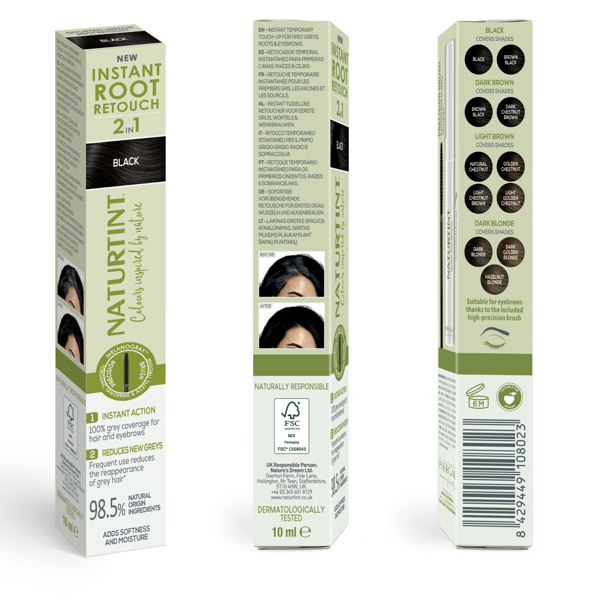 NATURTINT INSTANT ROOT RETOUCH 2-in-1 temporary gray hair retoucher #Black 10 ml