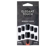 ELEGANT TOUCH CORE COLOR nails with glue squoval #midnight black 24 u