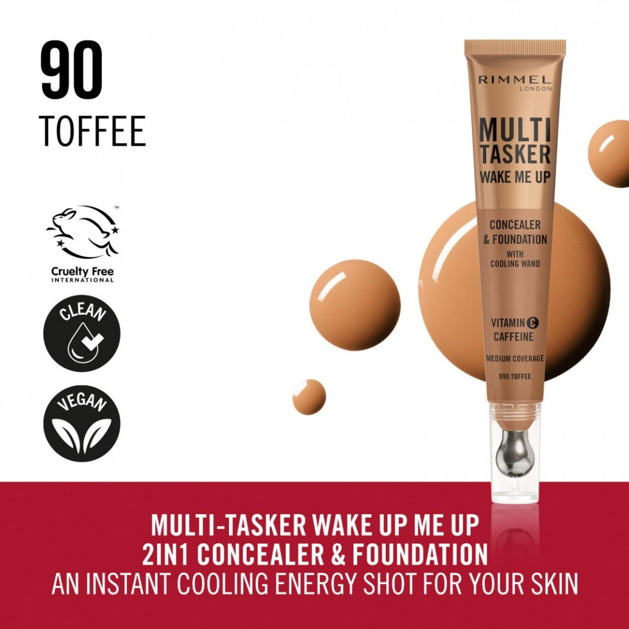 RIMMEL LONDON MULTITASKER WAKE ME UP concealer and foundation #Toffee 20 ml