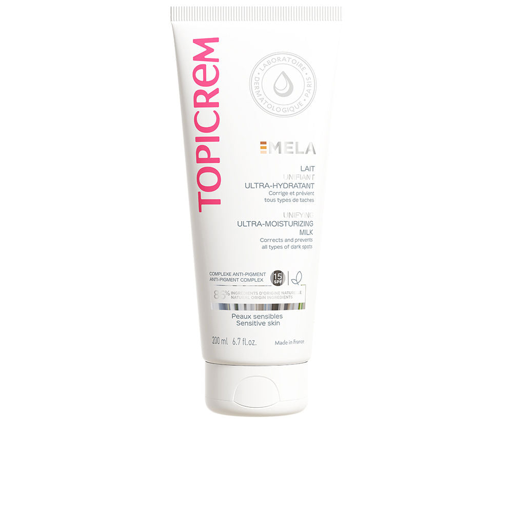 TOPICREM MELA ultra-moisturizing unifying body milk SPF15+ 200 ml