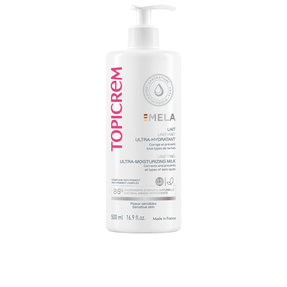 TOPICREM MELA ultra-moisturizing unifying body milk SPF15+ 500 ml
