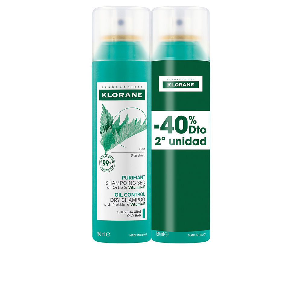 KLORANE A LA ORTIGA sebum-regulating dry shampoo for oily hair pack 2 x 150 ml