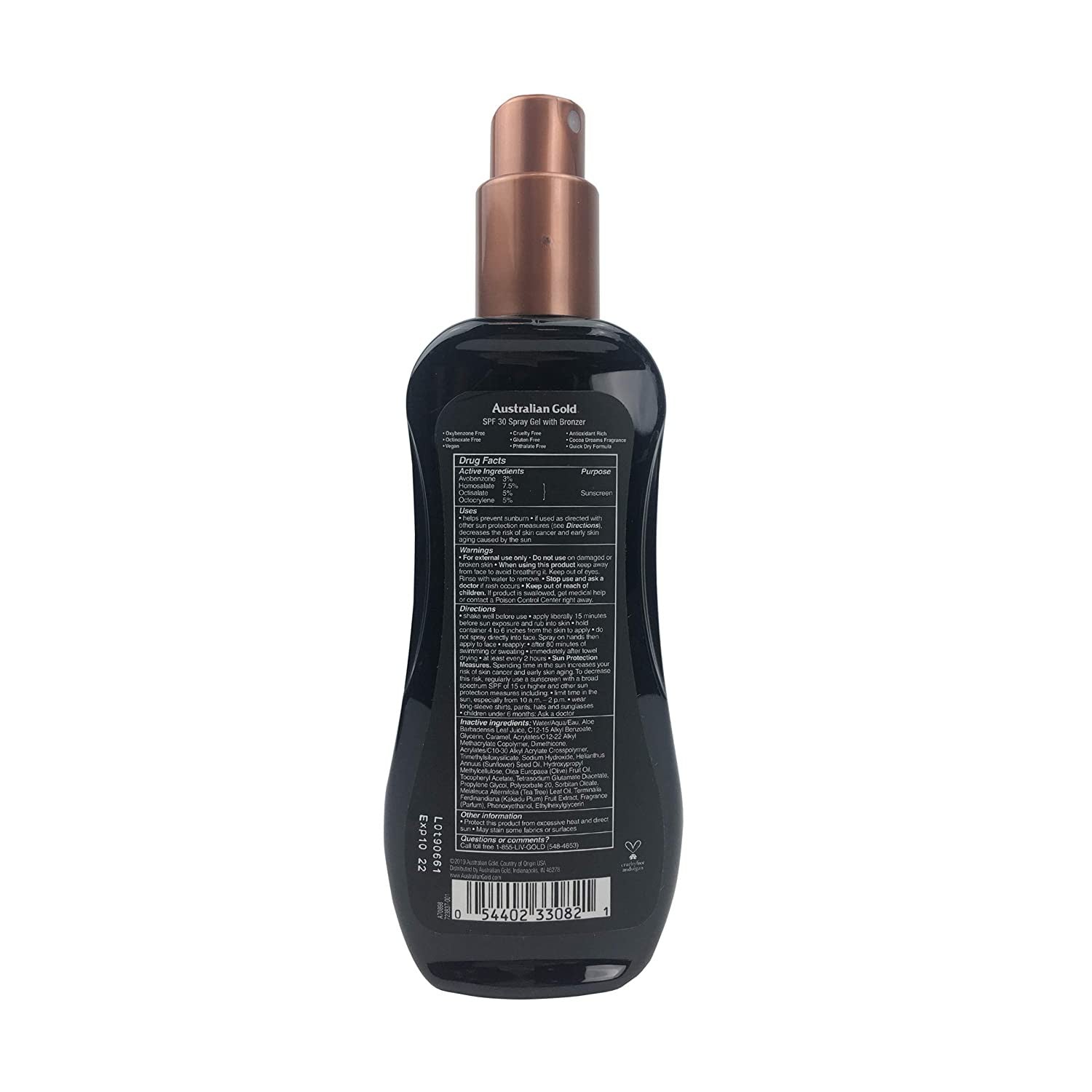 AUSTRALIAN GOLD SUNSCREEN SPF15 spray gel with instant bronzer 237 ml