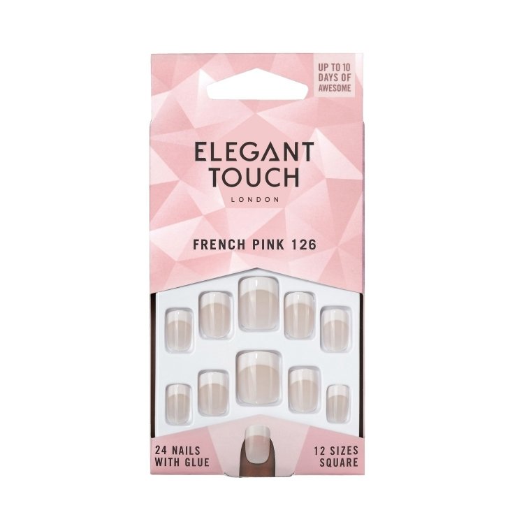 ELEGANT TOUCH FRENCH pink nails with glue square #126-S 24 u