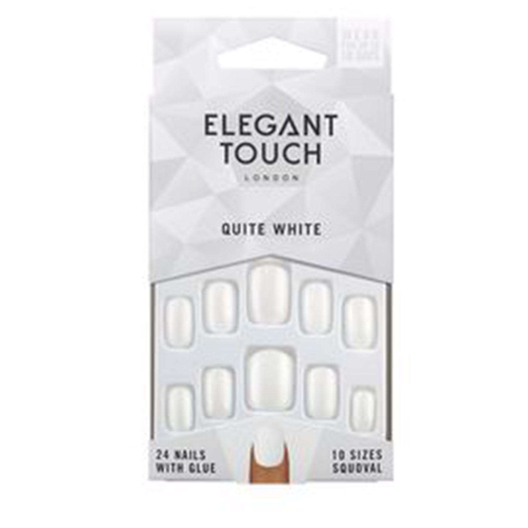 ELEGANT TOUCH POLISHED COLOUR nails with glue squoval #quite white