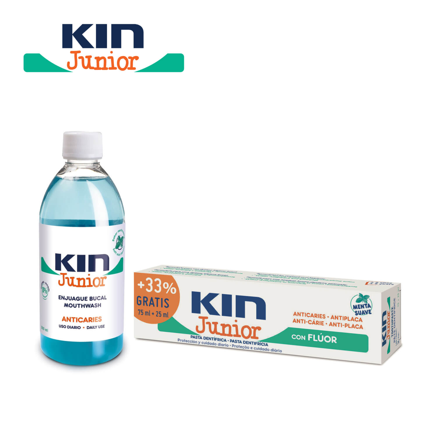 KIN JUNIOR pasta dentífrica anticaries #menta suave 75 + 25 ml