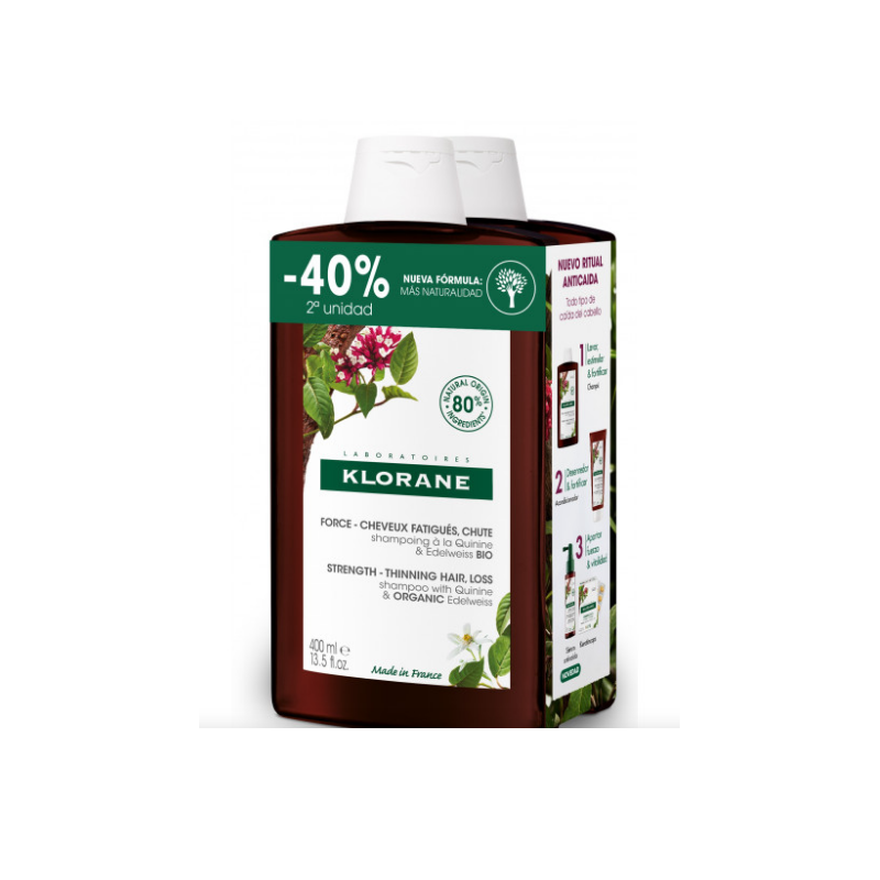 KLORANE A LA QUININE AND EDELWEISS BIO strengthening shampoo duo 2 x 400 ml