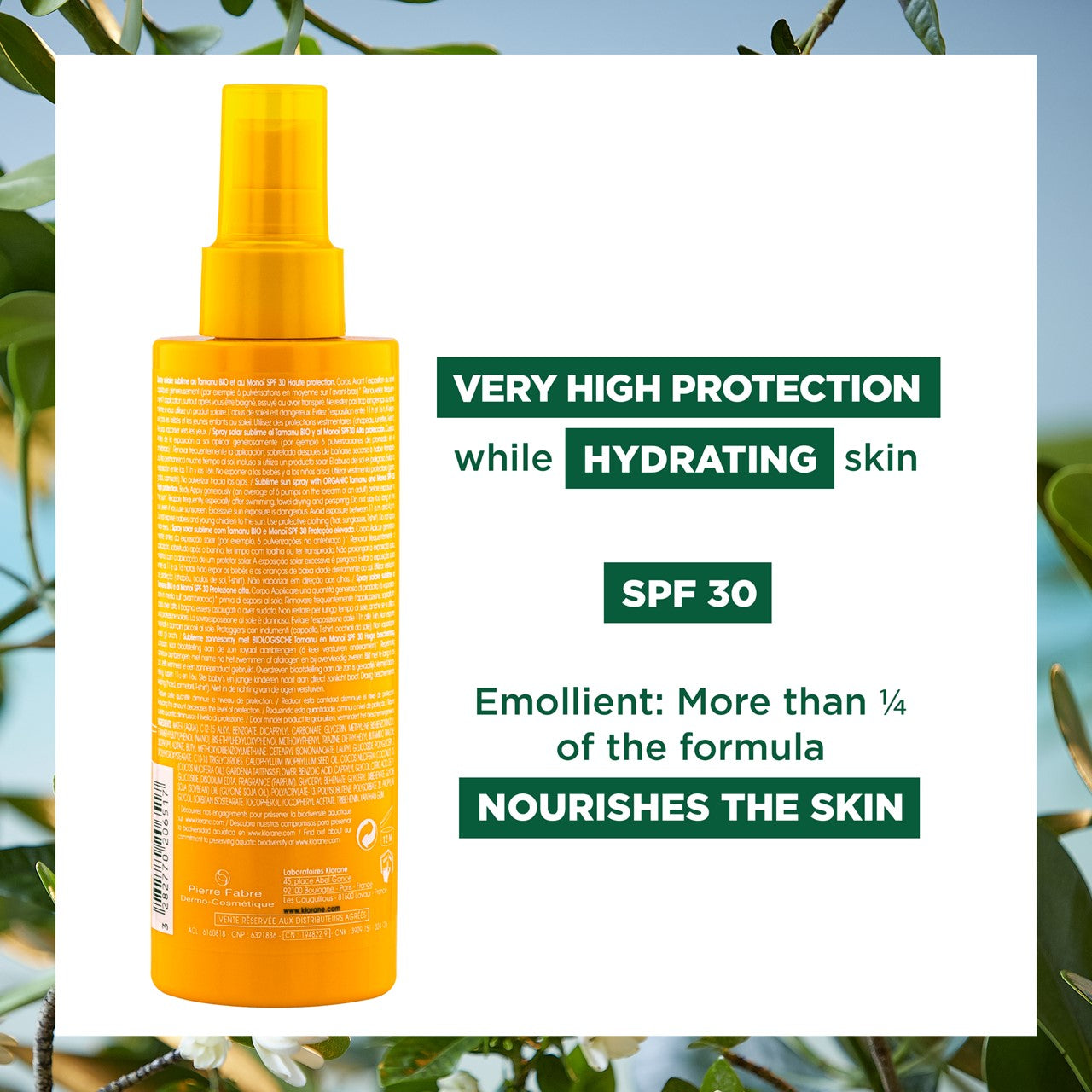 KLORANE POLYSIANES MONOÏ Y TAMANU BIO body sun spray SPF30 200 ml