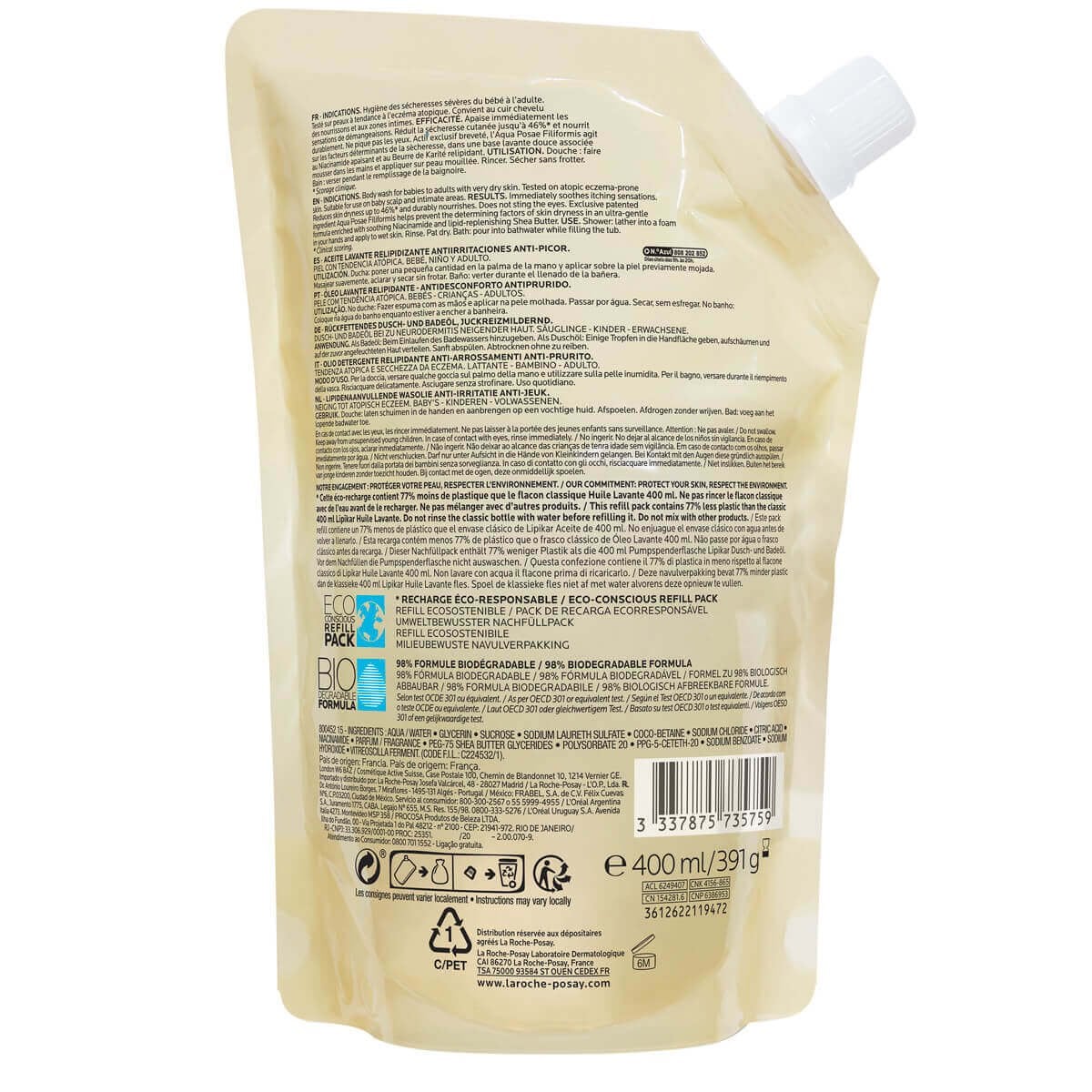 LA ROCHE POSAY LIPIKAR AP+ cleansing oil refill 400 ml