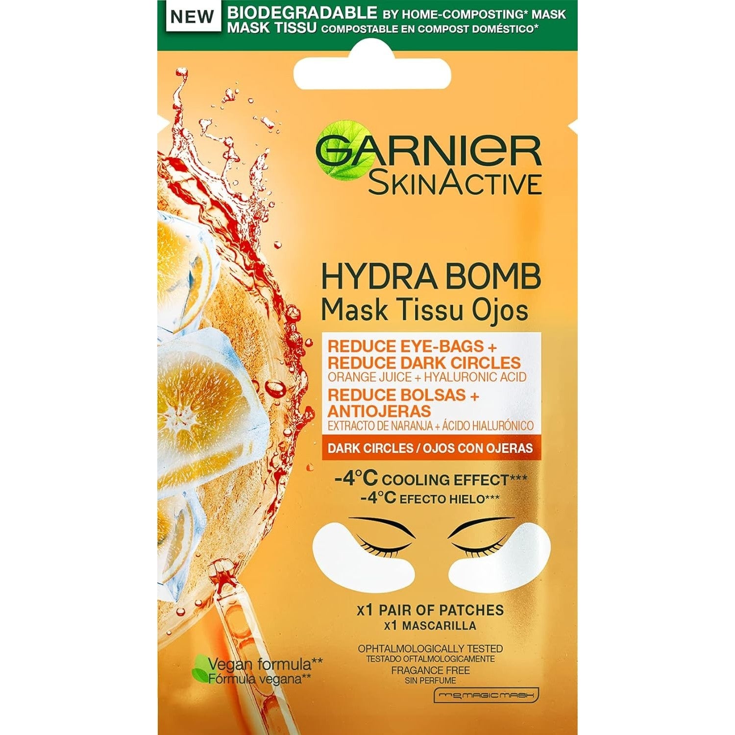 GARNIER SKINACTIVE anti-fatigue eye mask with orange extract and hyaluronic acid x 2 patches