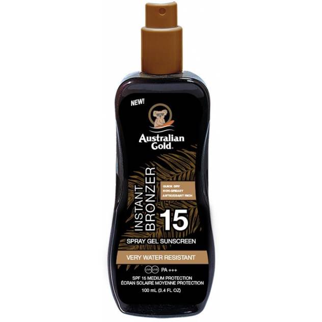 AUSTRALIAN GOLD SUNSCREEN SPF15 spray gel with instant bronzer 100 ml