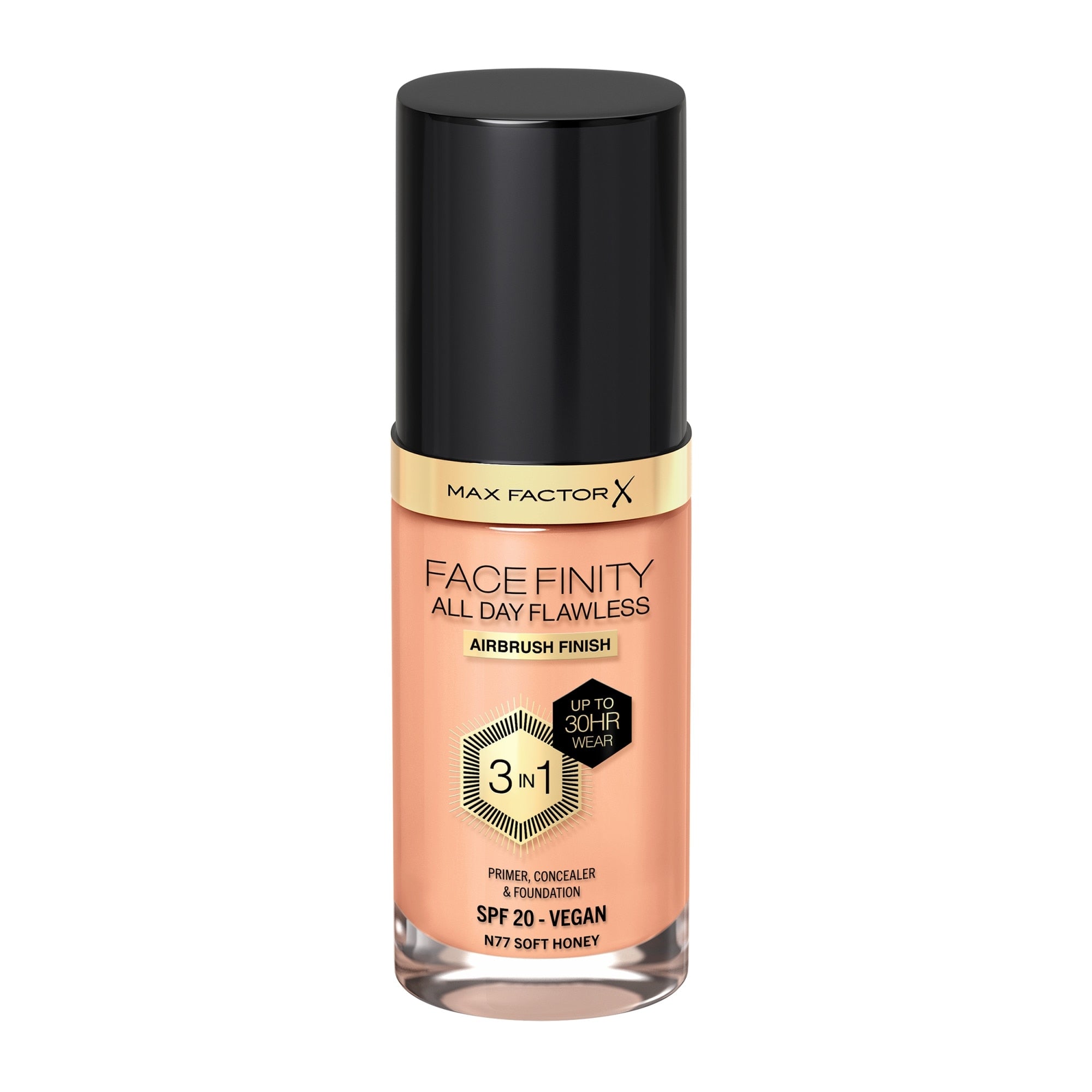 MAX FACTOR FACEFINITY 3IN1 primer, concealer &amp; foundation #77-soft honey 30 ml