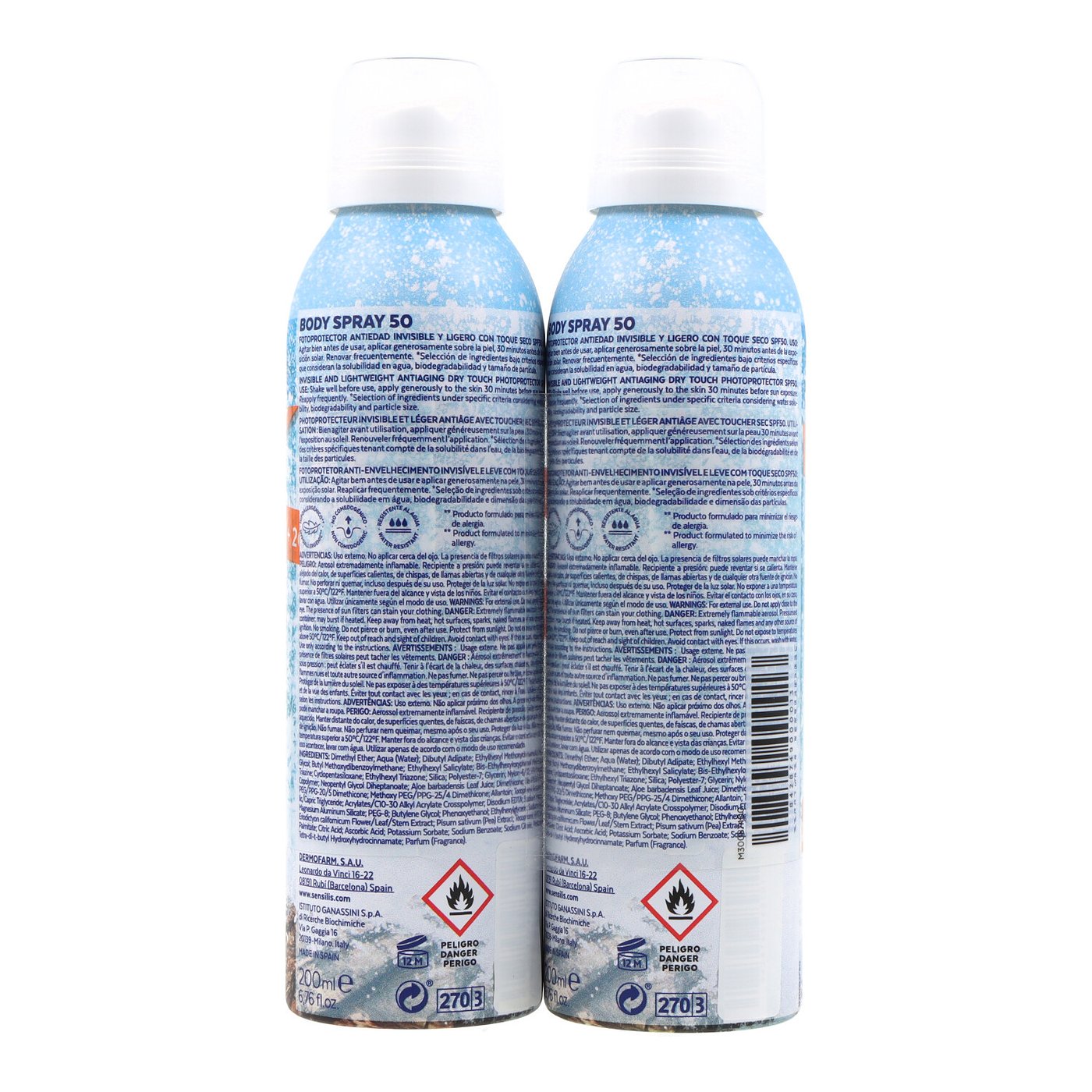 SENSILIS INVISIBLE &amp; LIGHT body spray SPF50+ pack 2 x 200 ml