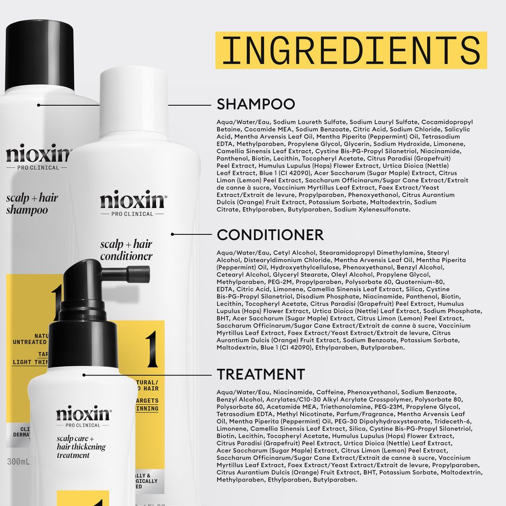 NIOXIN SYSTEM 1 – Kit - Treatment for Natural Hair with Mild Thinning 3 units