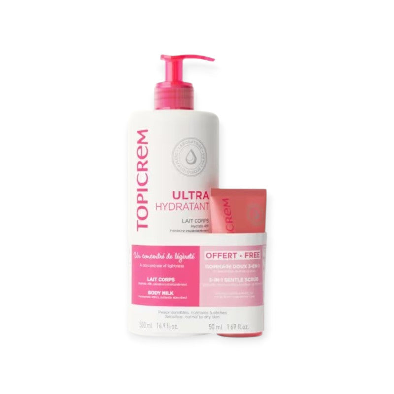 TOPICREM UH BODY MILK 500 ML + GENTLE EXFOLIANT 3-IN-1 PACK 2 pcs