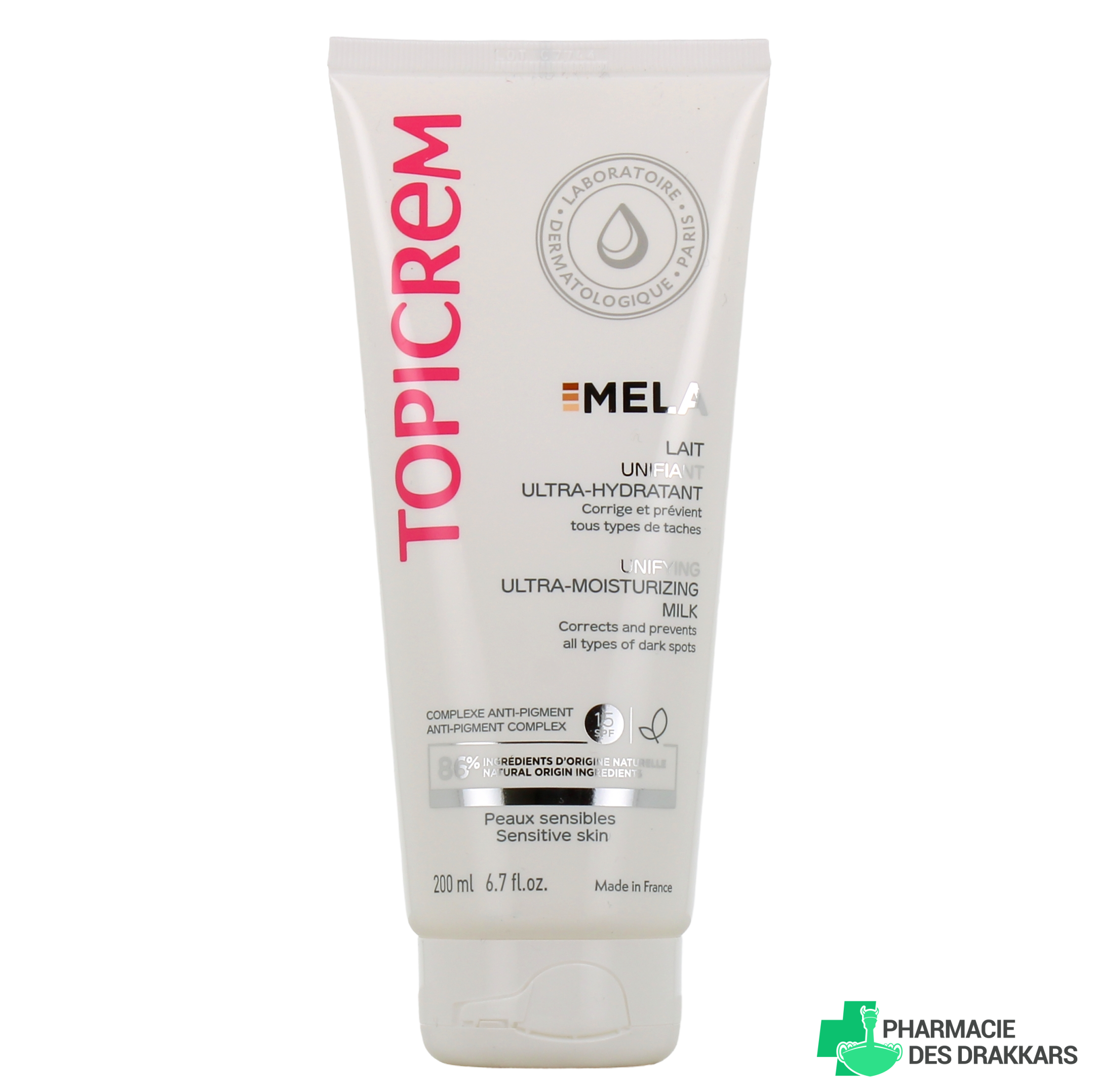 TOPICREM MELA ultra-moisturizing unifying body milk SPF15+ 200 ml