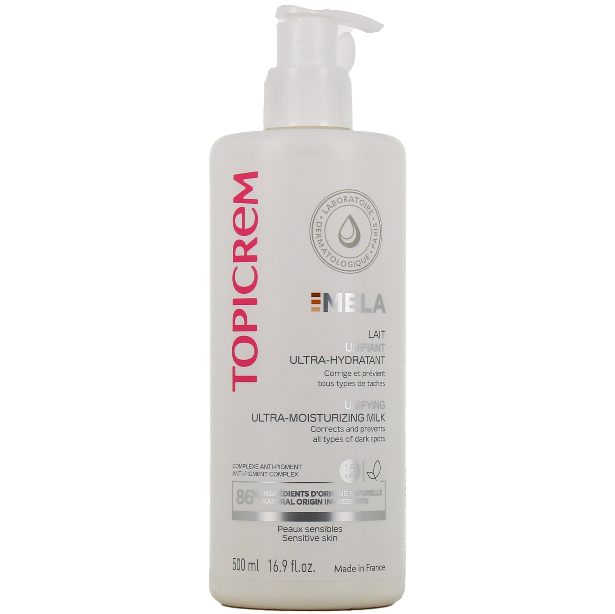 TOPICREM MELA ultra-moisturizing unifying body milk SPF15+ 200 ml