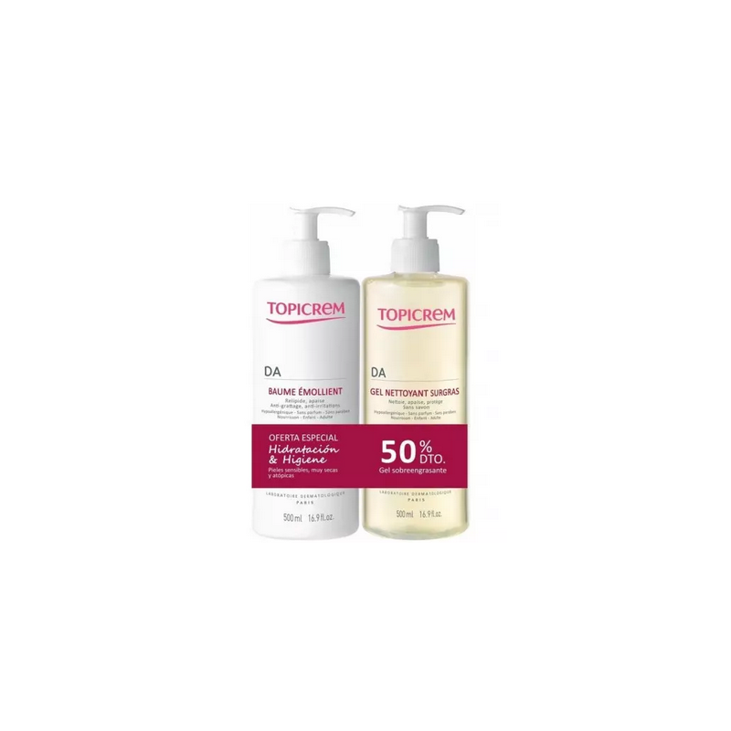 TOPICREM DA PROTECT EMOLIENT BALM 500 ML + CLEANSING GEL 500 ML PACK 2 pcs