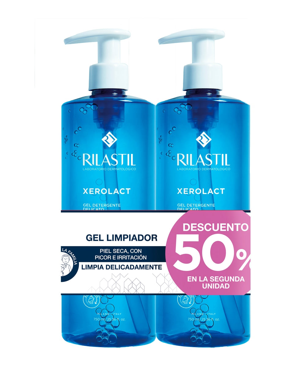 RILASTIL XEROLACT gentle and protective cleansing gel pack of 2 x 750 ml
