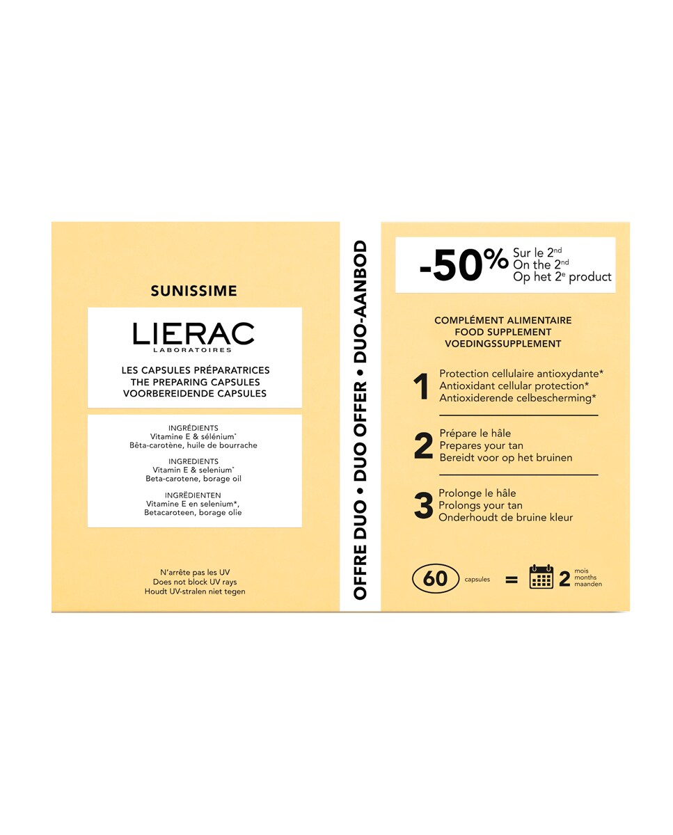 LIERAC SUNISSIME tan preparation capsules pack 2 x 30 capsules